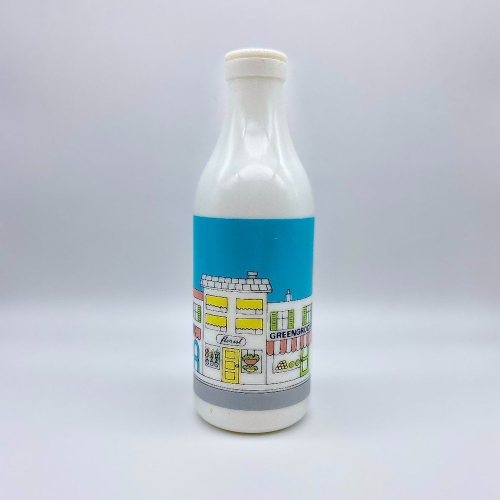 Vintage Carlton Milk Glass Bottle with Decorative Townscape